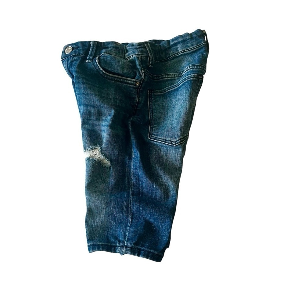 H & M super stretched distressed denim blue shorts Boys 7 pockets zipper snap - Picture 3 of 15